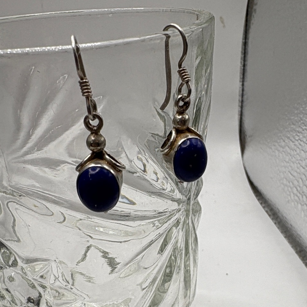 925 Sterling Earrings with Lapis Oval Stone